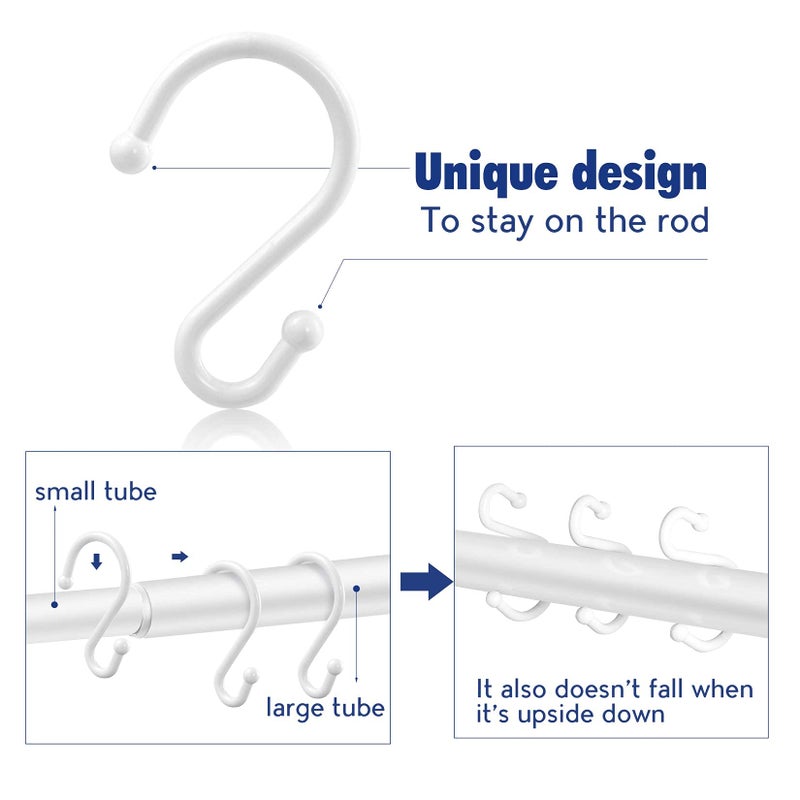 UNCONSIL Metal Shower Curtain Hooks?Set of 12 Rings?Rust Resistant S Shaped Hooks Hangers for Shower Curtains  Kitchen Utensils  Clothing  Towels  etc. (White) - Image 3